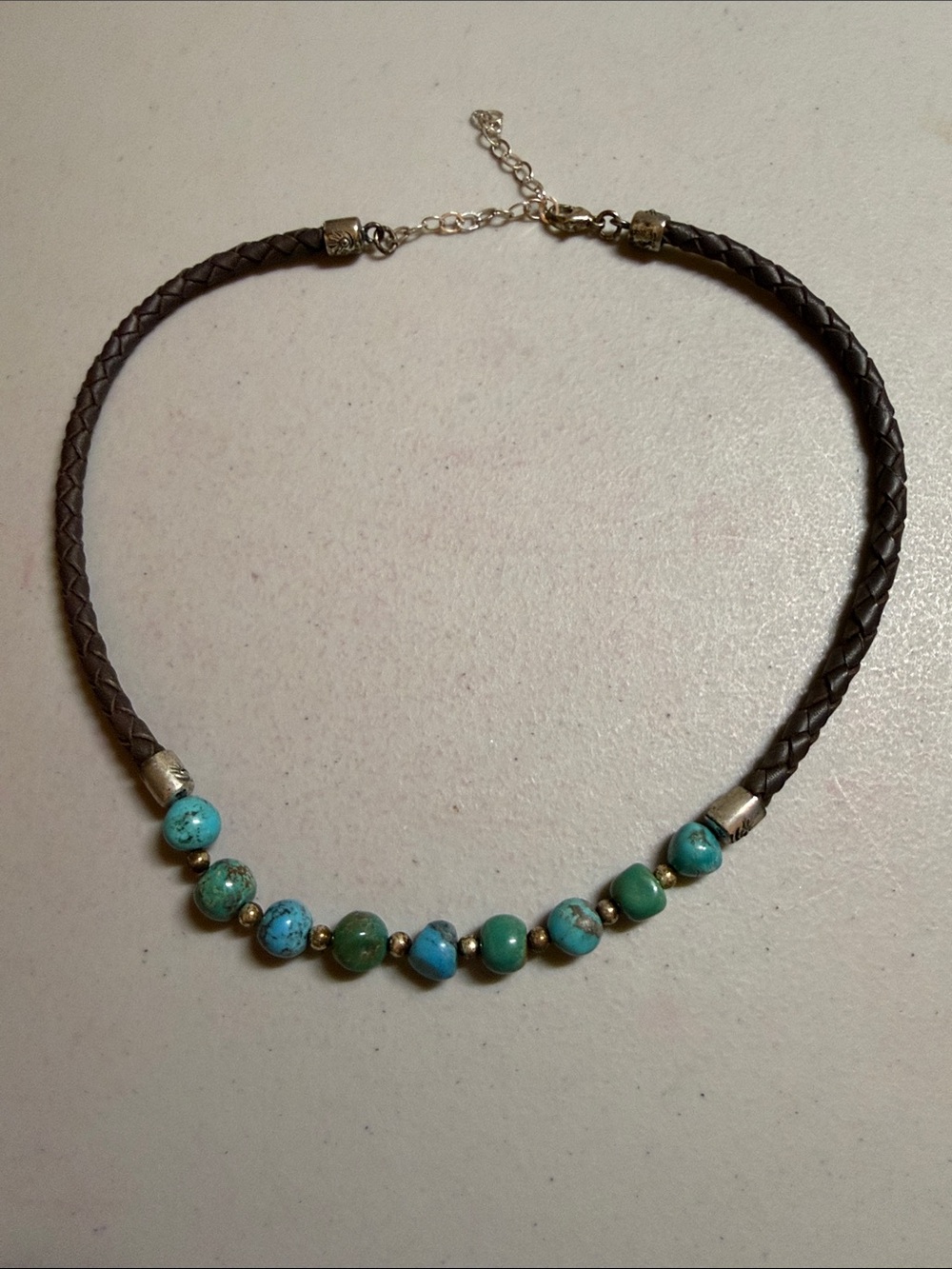 Dakota West Shube Turquoise Bead Brown Leather 15-1/2 inch Choker Necklace